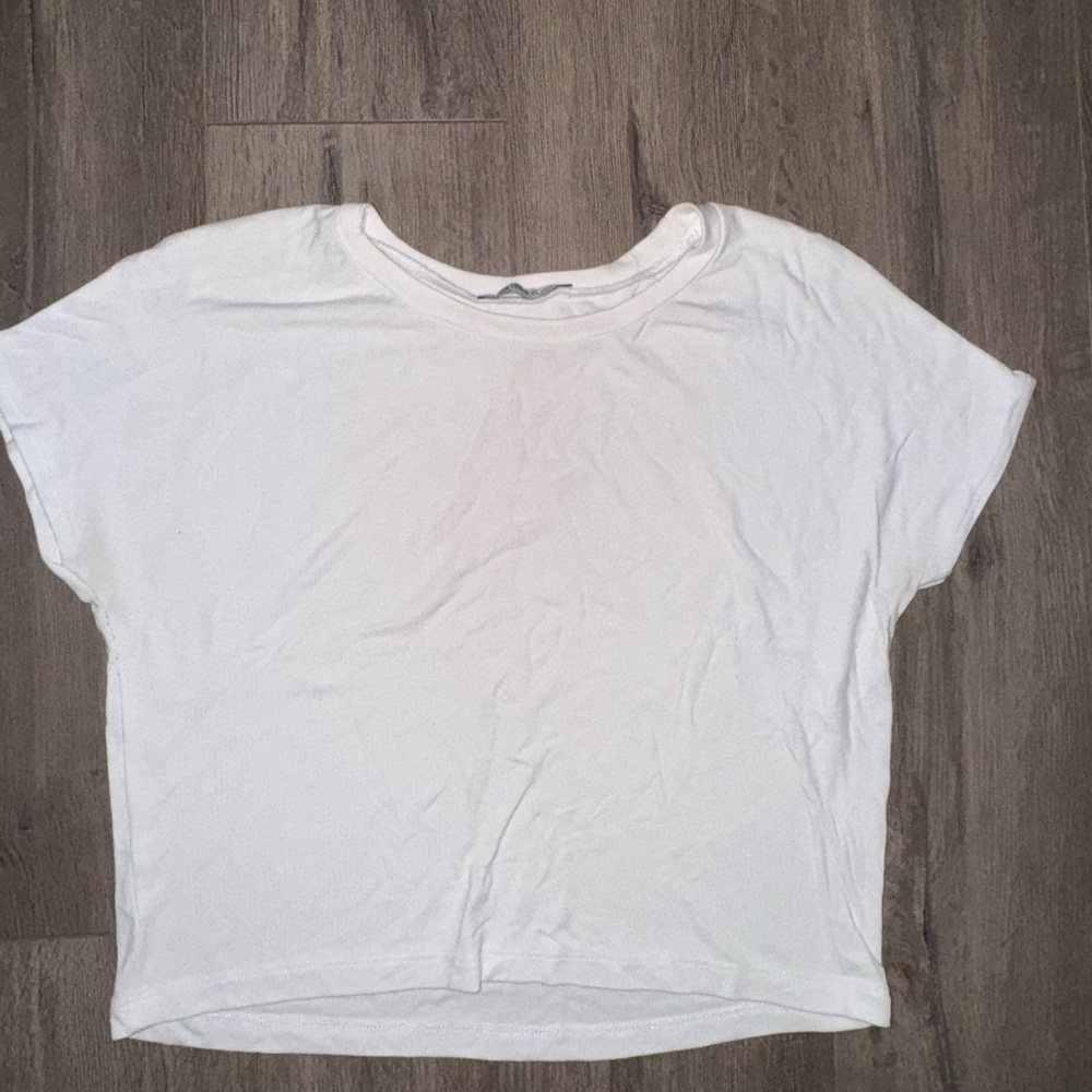 Zara White Crop Relaxed T-Shirt